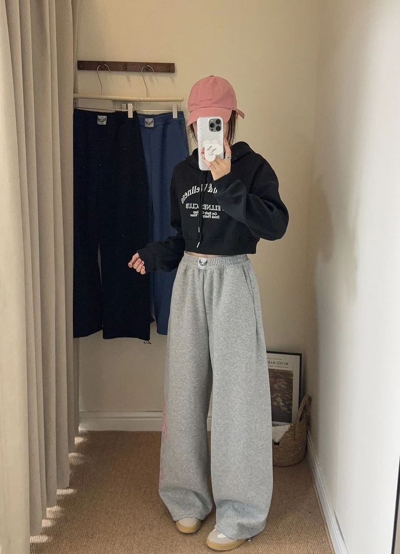 Jennie蝴蝶结百搭休闲运动高腰时尚宽松卫裤长裤