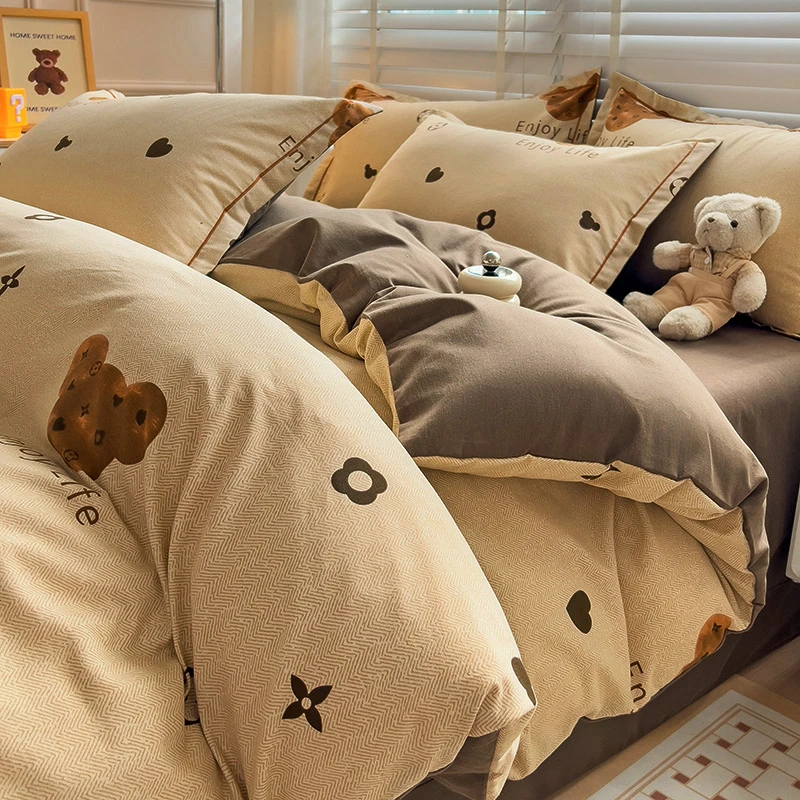 秋冬款加厚纯棉磨毛四件套全棉斜纹超柔裸睡床单笠被罩床品三件套