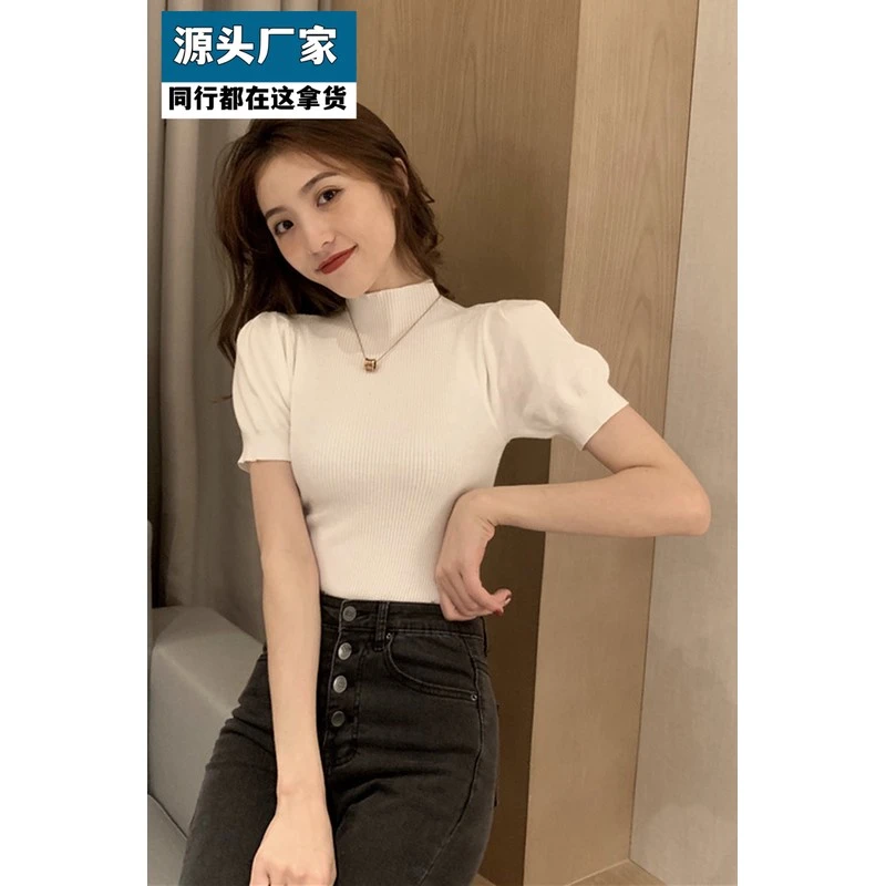 梵乐芬网红t恤女ins超火修身针织短袖打底衫内搭2025