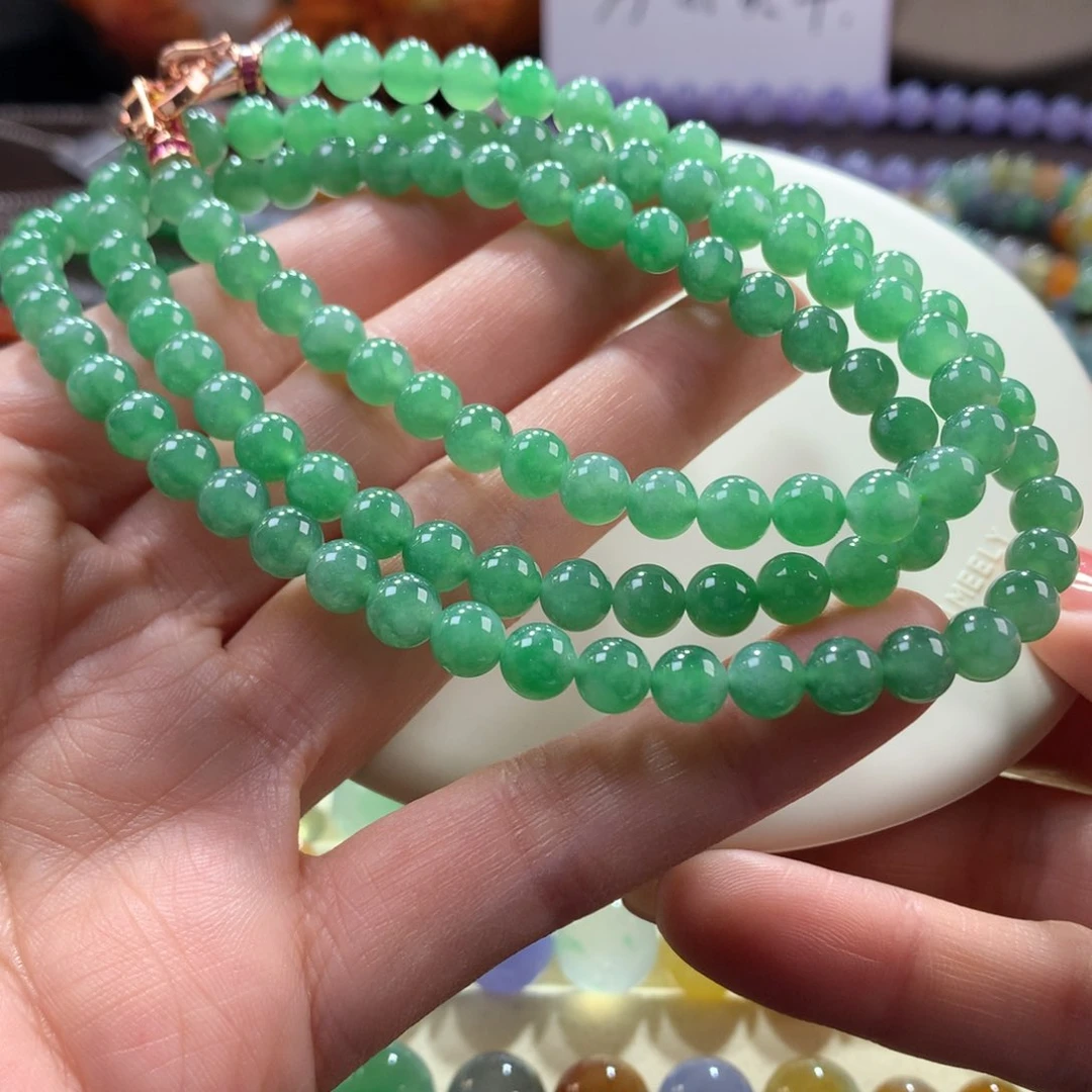 翡翠手链未镶嵌胶润满绿项链卡6.2