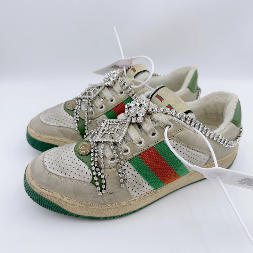 99新 GUCCI/古驰 36码/水钻链条logo脏脏鞋/01778