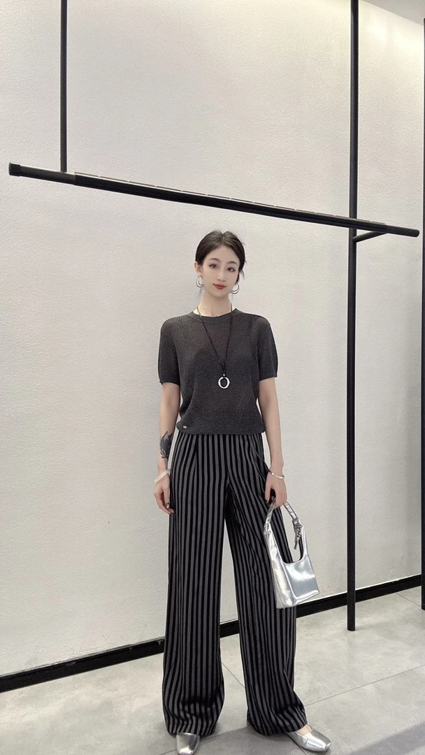 允硕 英伦裤 夏季时尚百搭高腰条纹直筒裤 超薄超舒适款 198259