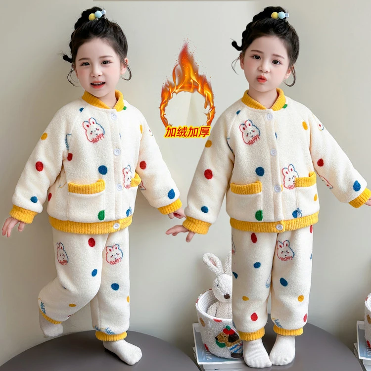 卡通卡通风保暖居家防臭睡衣宝宝加厚家居服套装男女宝贝