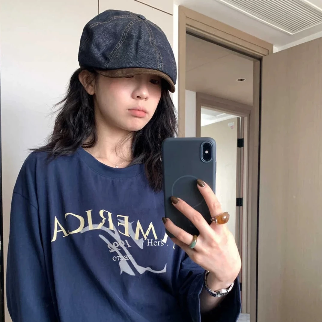 【森林推荐】欧货巴恩风拼接帽檐牛仔前进帽休闲显脸小复古画家帽