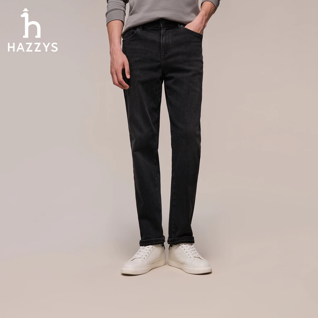 HAZZYS哈吉斯秋冬季水洗牛仔裤男士直筒百搭休闲时尚宽松长裤子