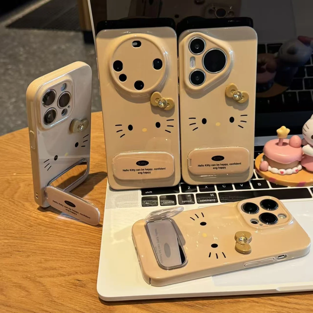 奥菲顿棕色蝴蝶结kt支架适用苹果16菲林手机壳华为P70vivoppo小米