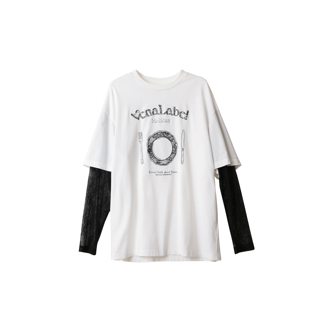 【Vena Label】25早秋VL25SSTS07BB设计师l蕾丝刺绣T恤