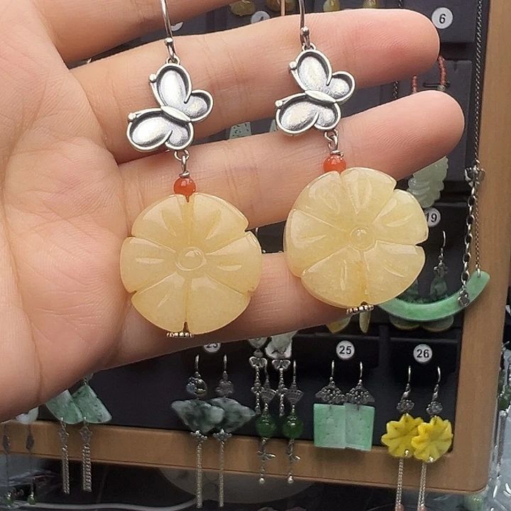 翡翠银S925镶嵌耳饰养*堂54555