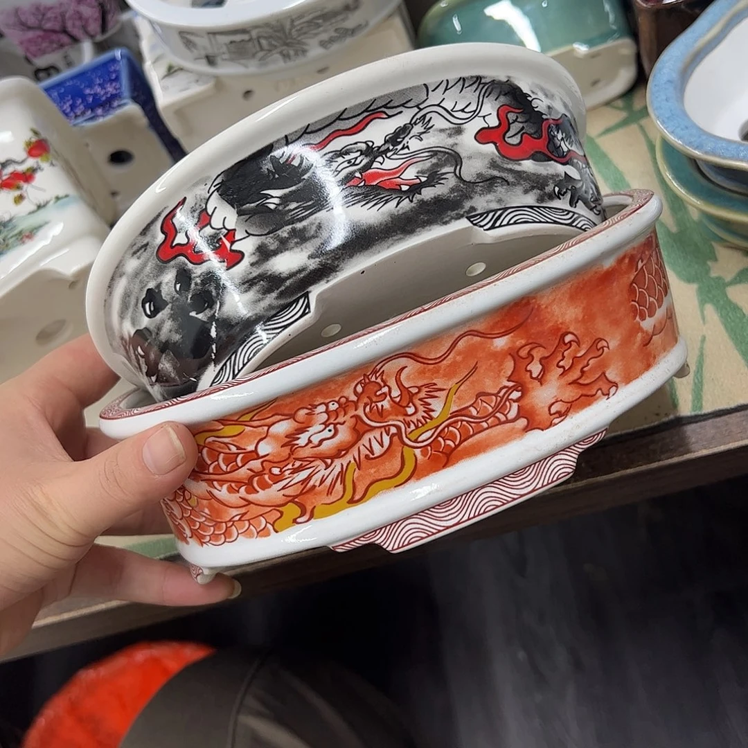 紫砂花盆114号瑕疵2个气泡不平处理介意勿拍18-20cm