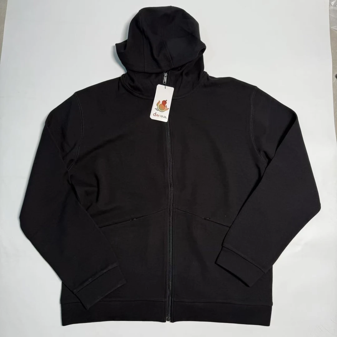 春秋拉链春夏卫衣健身连帽舒适水洗染纯棉口袋拉链连帽衫上衣