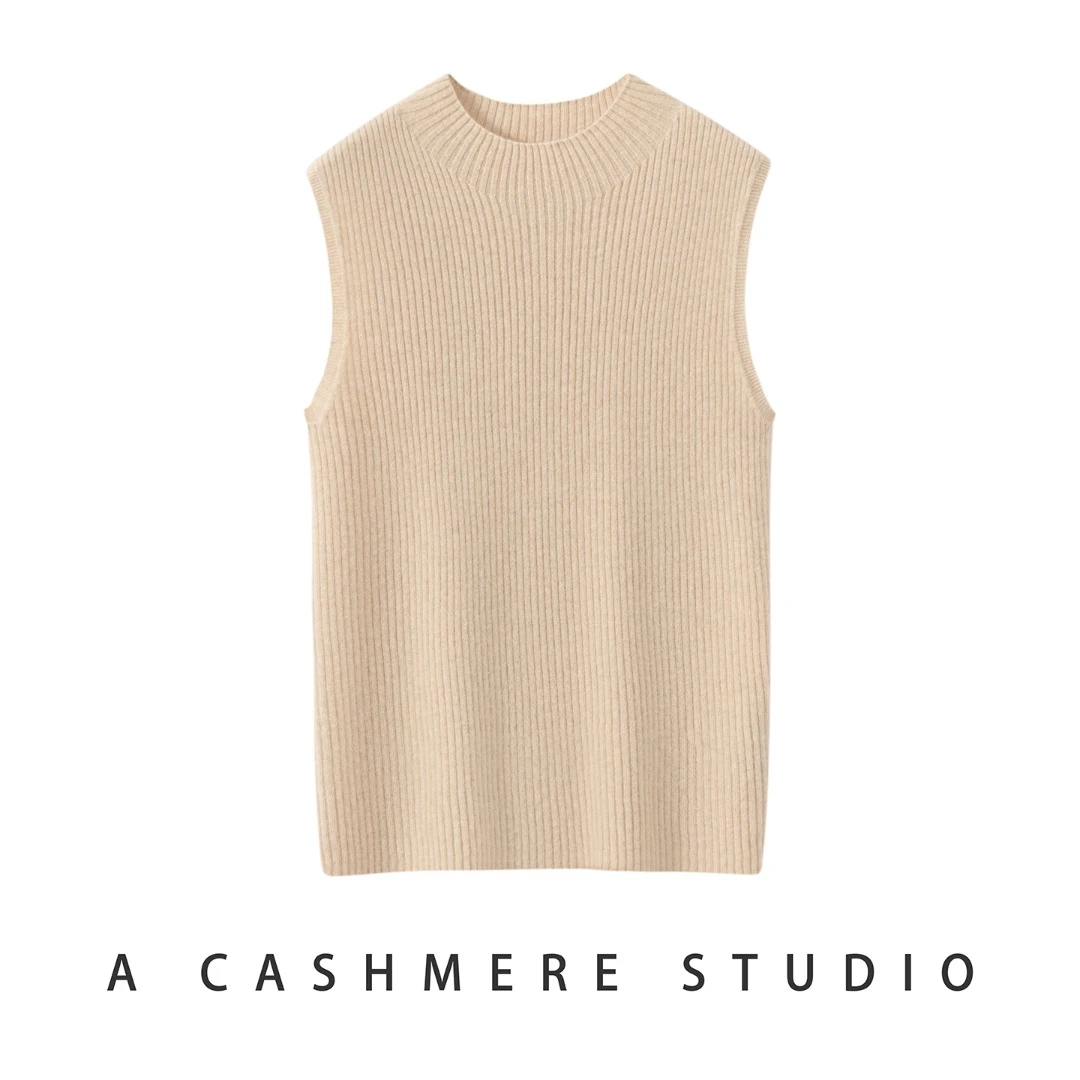 100%纯山羊绒无袖女羊绒衫女款春秋羊绒针织衫针织保暖半高领毛衣