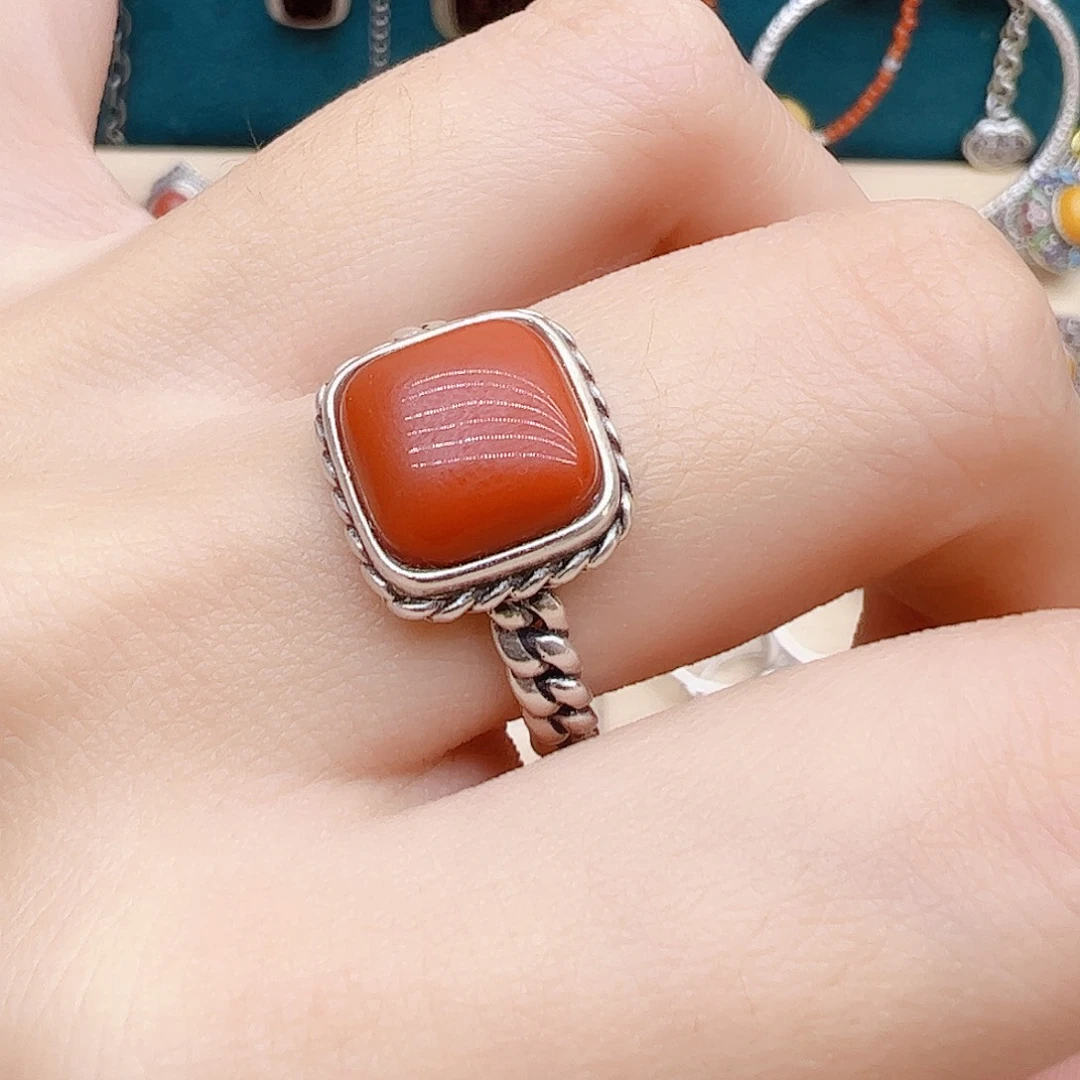 玛瑙/玉髓戒指银S925镶嵌