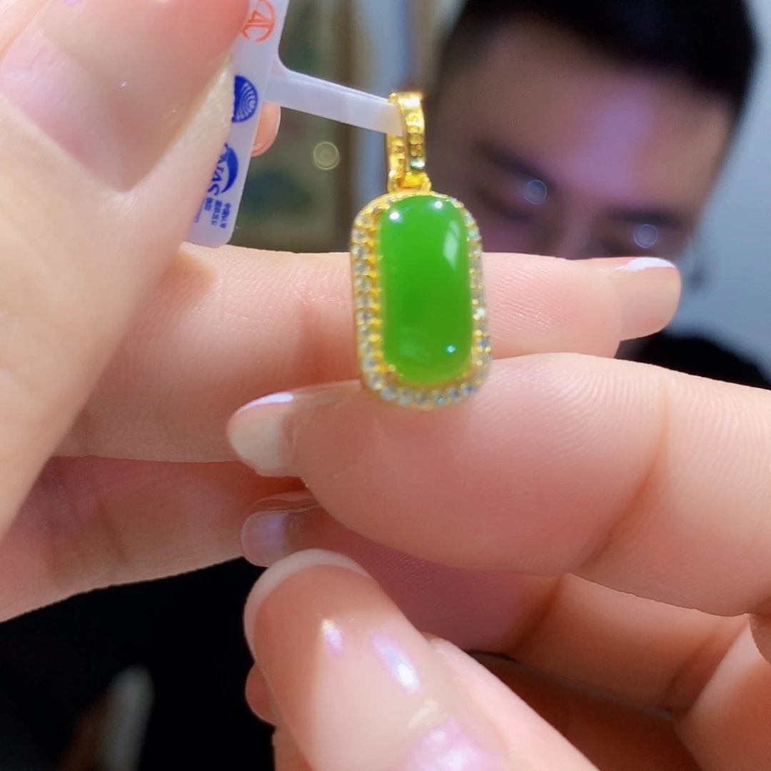 和田玉（碧玉）颈饰银S925镀金镶嵌