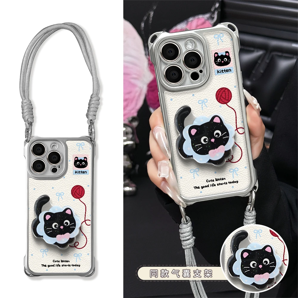 适用于苹果16华为OPPO小米VIVO高级感简约LJ四角挂绳手机壳YA0219