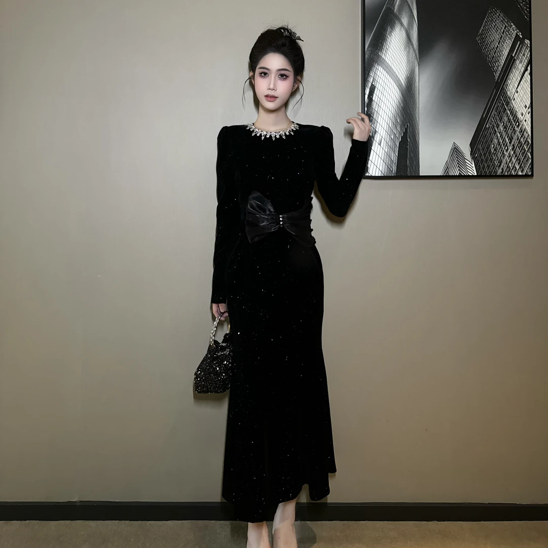 【时时原创】优雅女神范气质轻奢时尚包臀修身收腰名媛连衣裙15360