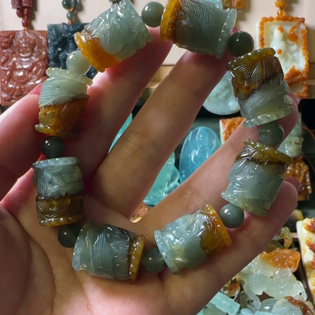 繁***璨蛇纹石玉合金手串