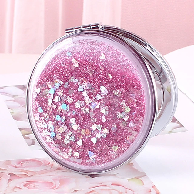 流沙防摔可爱随身携带手持化妆镜子迷你小镜子双面翻盖折叠北欧风