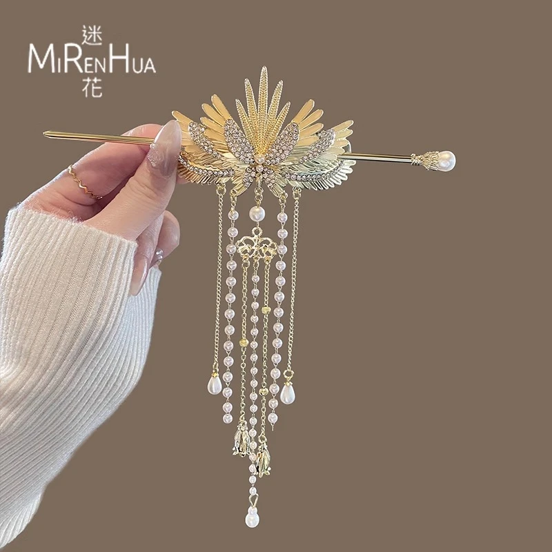 珍珠流苏古风发簪女新款小众设计新中式发钗后脑勺高级感盘发簪子