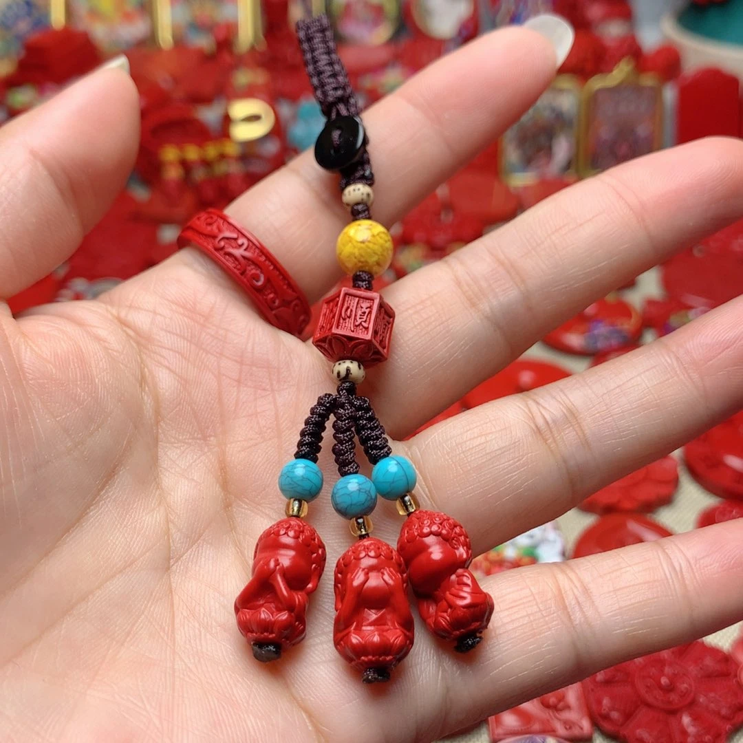 天然辰砂工艺品朱砂钥匙扣