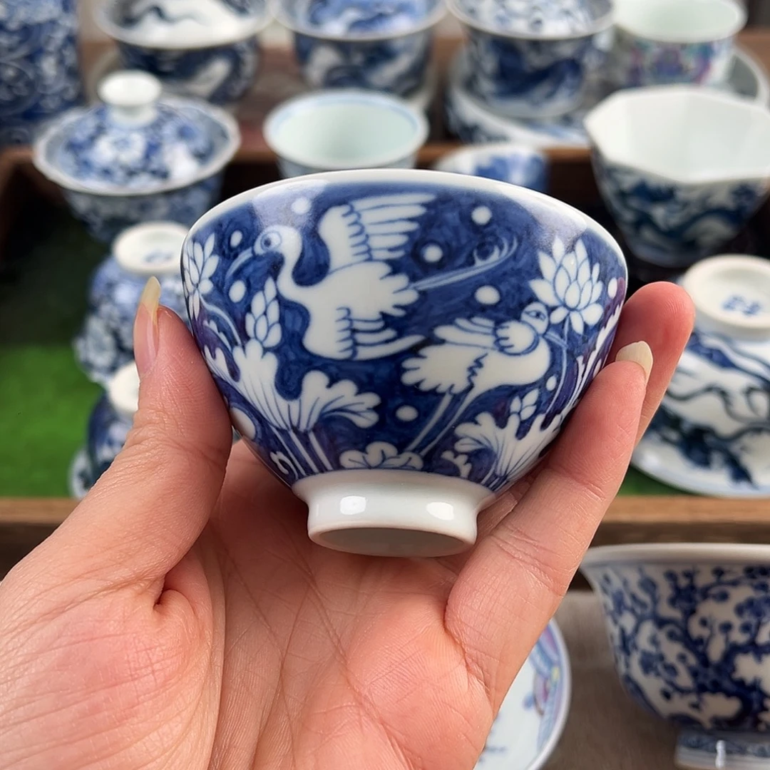 青花一鹭微瑕手工手绘