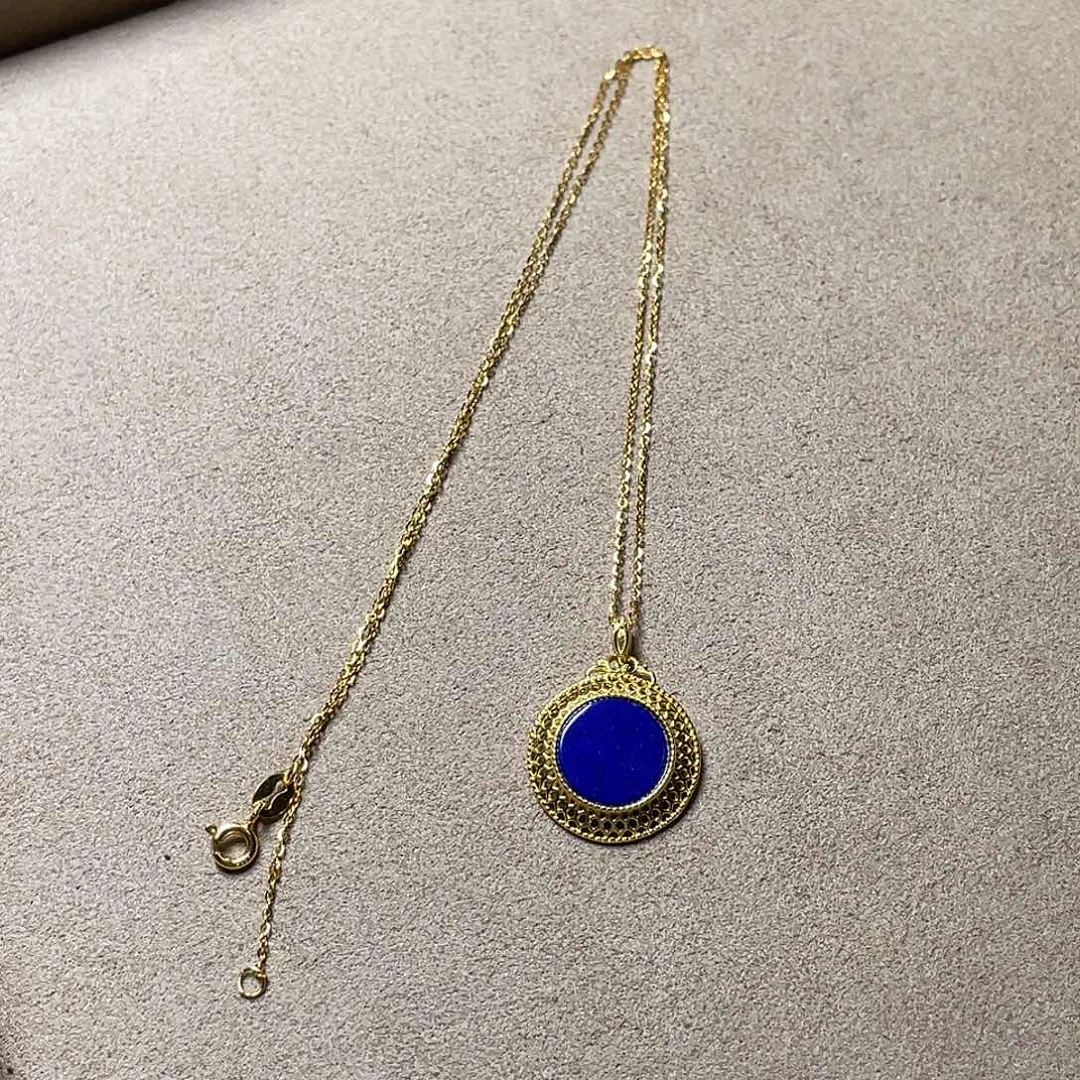 青金石银S925镀金镶嵌女款吊坠（配银链）