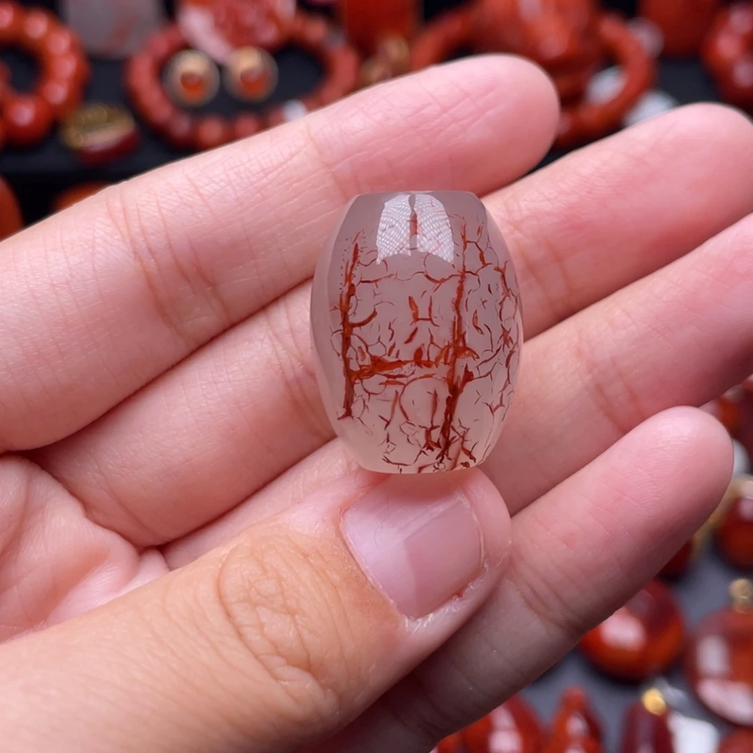 南红玛瑙未镶嵌珠宝奇石桶珠吊坠