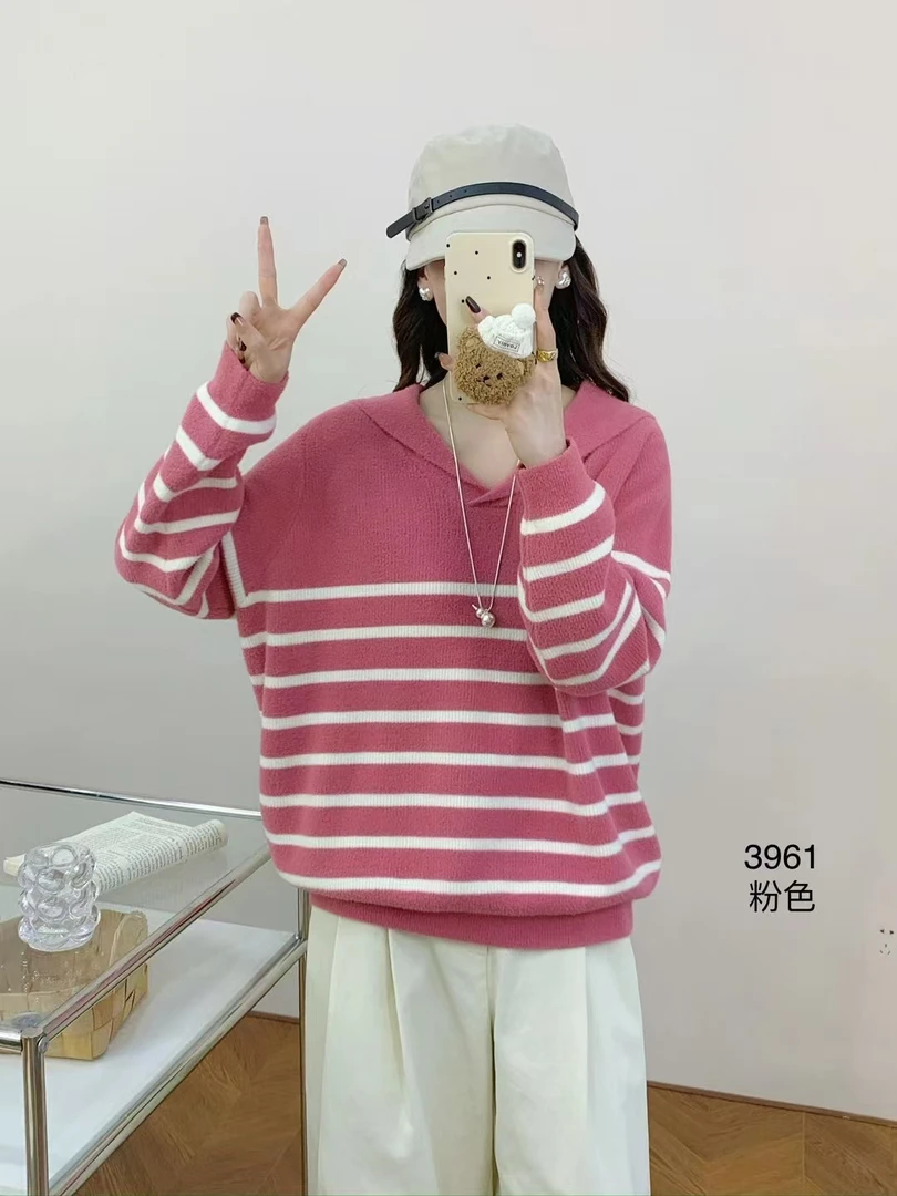 韩国绒的V领领毛衣3961