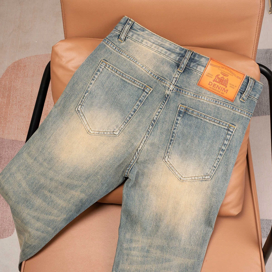 尼因基鲁九分裤纳米黄牛仔裤男款修身小脚裤新款春夏潮流弹力高端