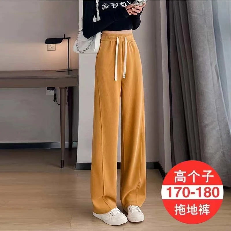 秋冬加绒加厚新款2025高个子窄版阔腿裤拖地裤运动裤胖mm显超长款