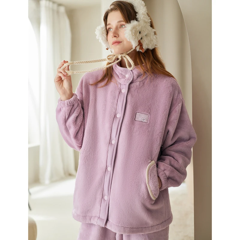 芬腾女士珊瑚绒睡衣2025秋冬季新款加绒加厚套装女款法兰绒家居服