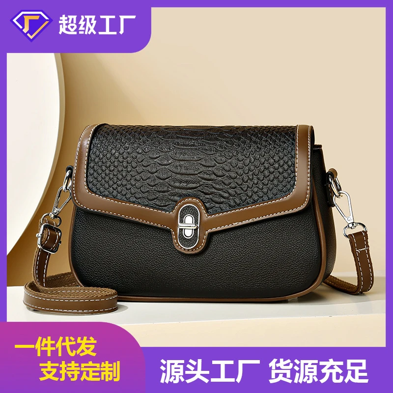 跨境包包秋季新款时尚百搭单肩斜挎女包鳄鱼纹压花撞色高级小方包