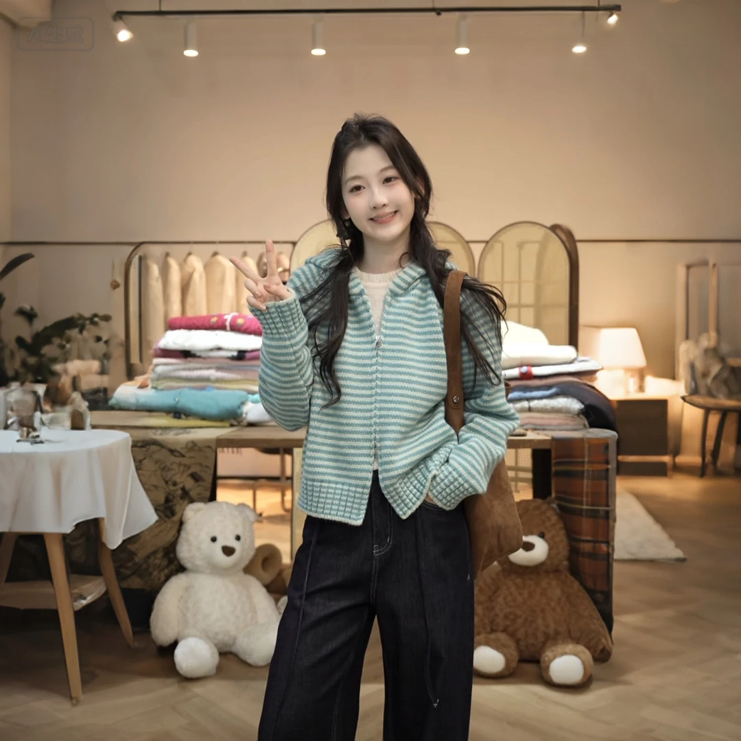 【闵笑一】蓝莓夹心 25早秋新款百搭显瘦上衣潮牌女装针织开衫女