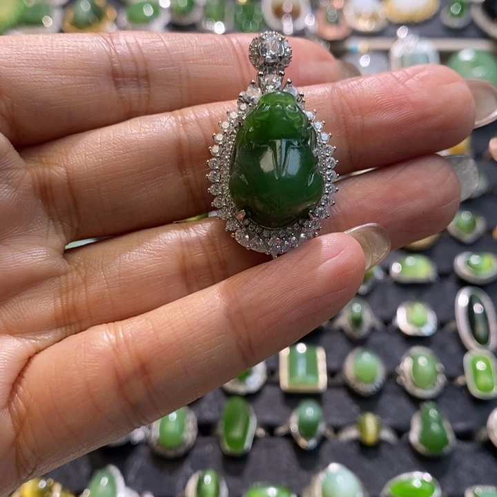 和田玉银S925镶嵌挂件