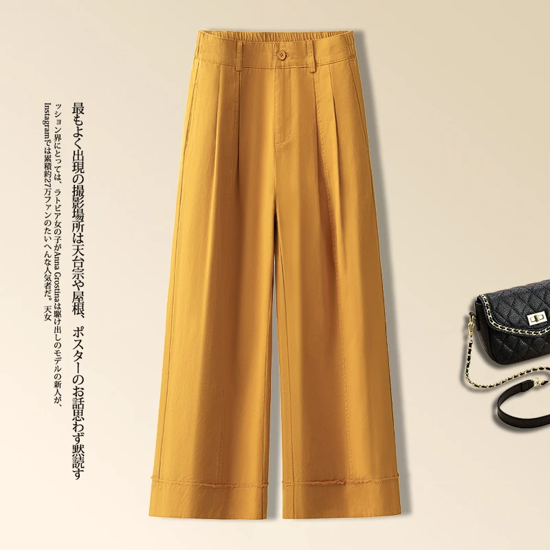 宽松休闲阔腿裤女夏季新款松紧高腰百搭显瘦垂感小个子九分直筒裤