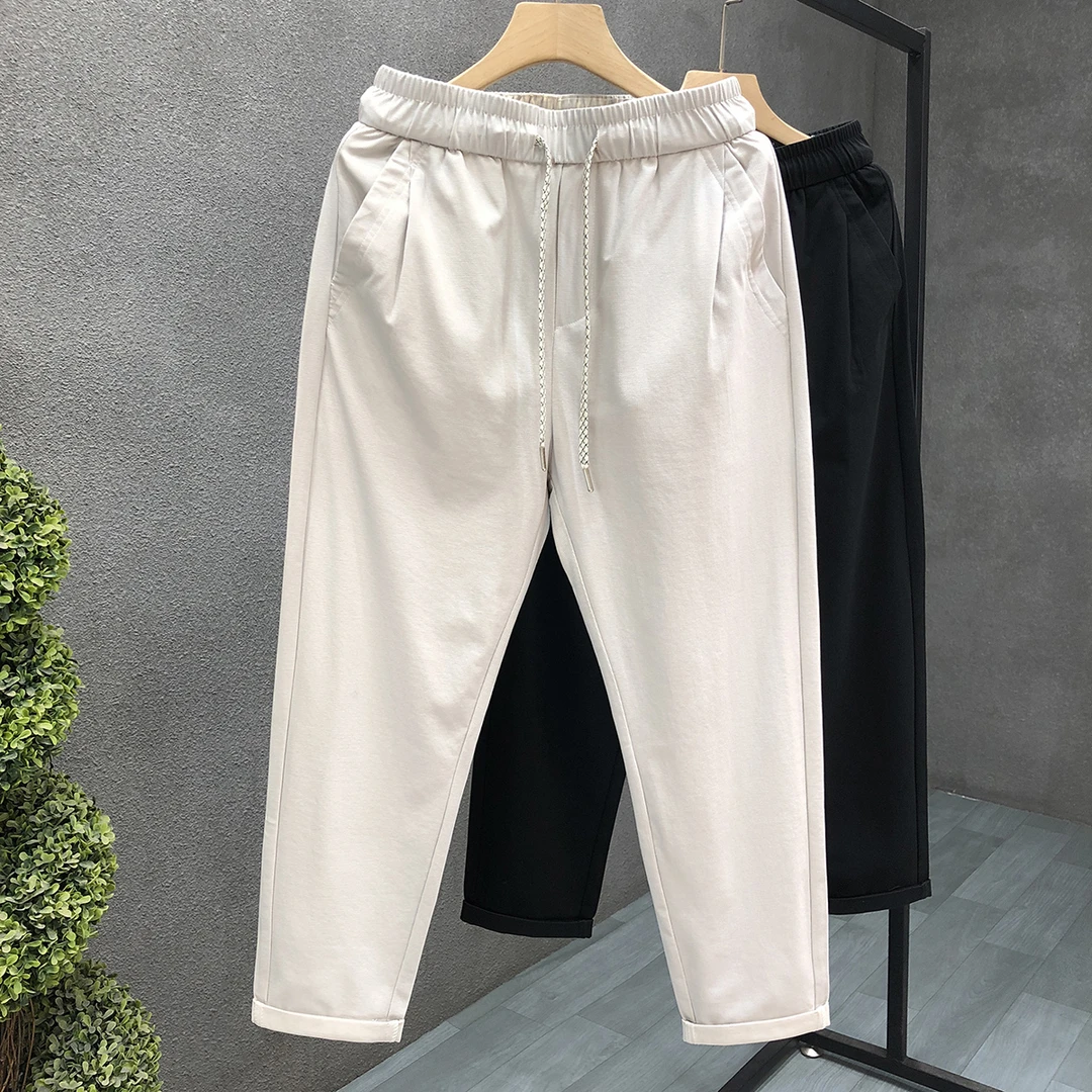 百搭高品质杏色薄款休闲裤男潮牌直筒裤子2025夏季新款男士九分裤