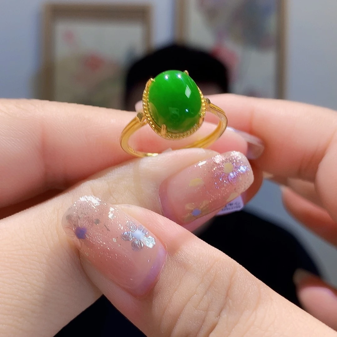 和田玉（碧玉）戒指银S925镀金镶嵌