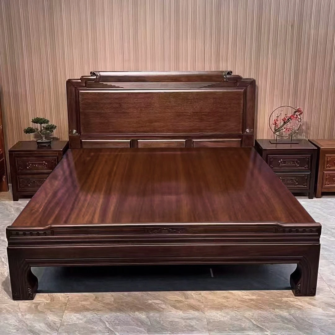 素面官帽老虎脚南美紫檀1.8米全实木床双人床榫卯木床