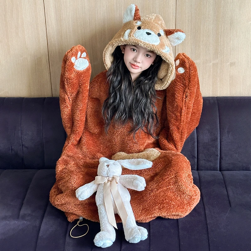 卡通动漫厚款长袖秋冬女童冬季睡袍睡衣外穿中长款宽松2025秋冬款