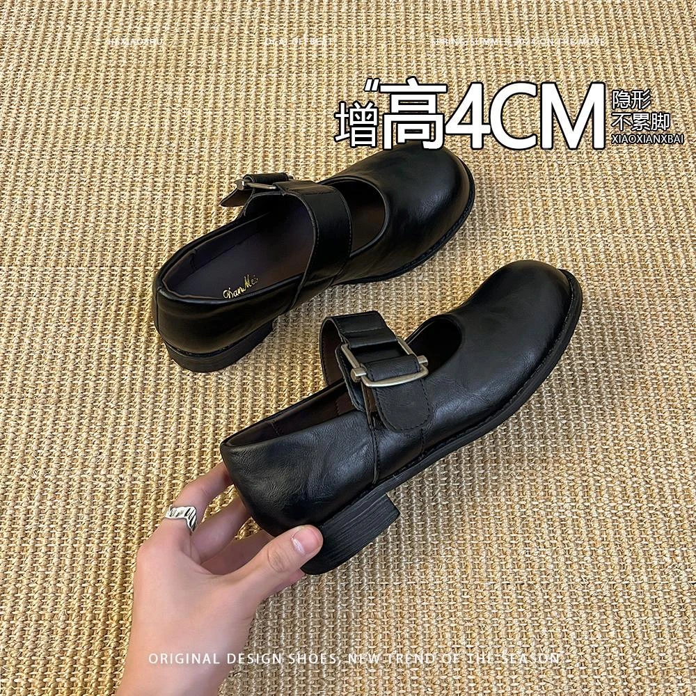 香港UKZU家！轻奢版增高4CM玛丽珍鞋女2025新款秋季复古法式粗跟