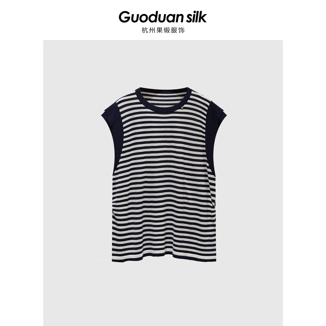 果缎夏季新款轻薄透气条纹针织衫上衣T恤 MJS9-9987