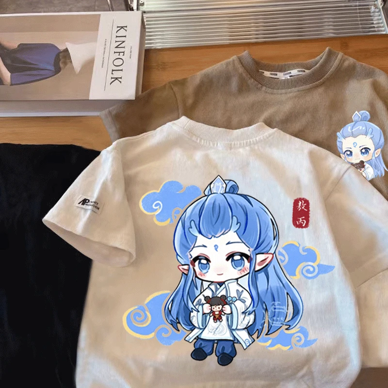 100%纯棉夏季新款哪吒短袖T恤男童女童宝宝百搭上衣卡通打底衫潮t