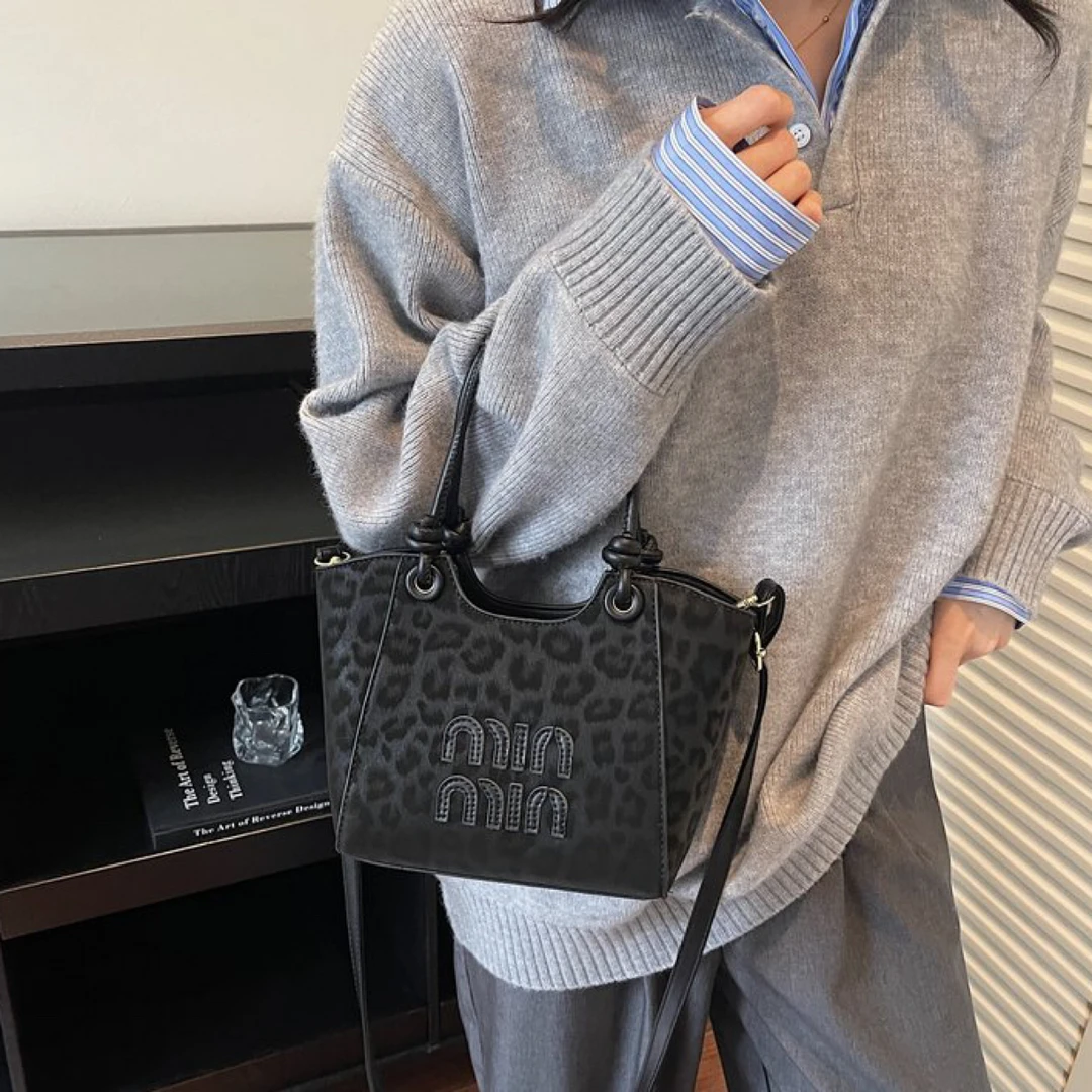 豹纹复古水桶包单肩包斜挎包休闲时尚百搭小包女ins小众潮流