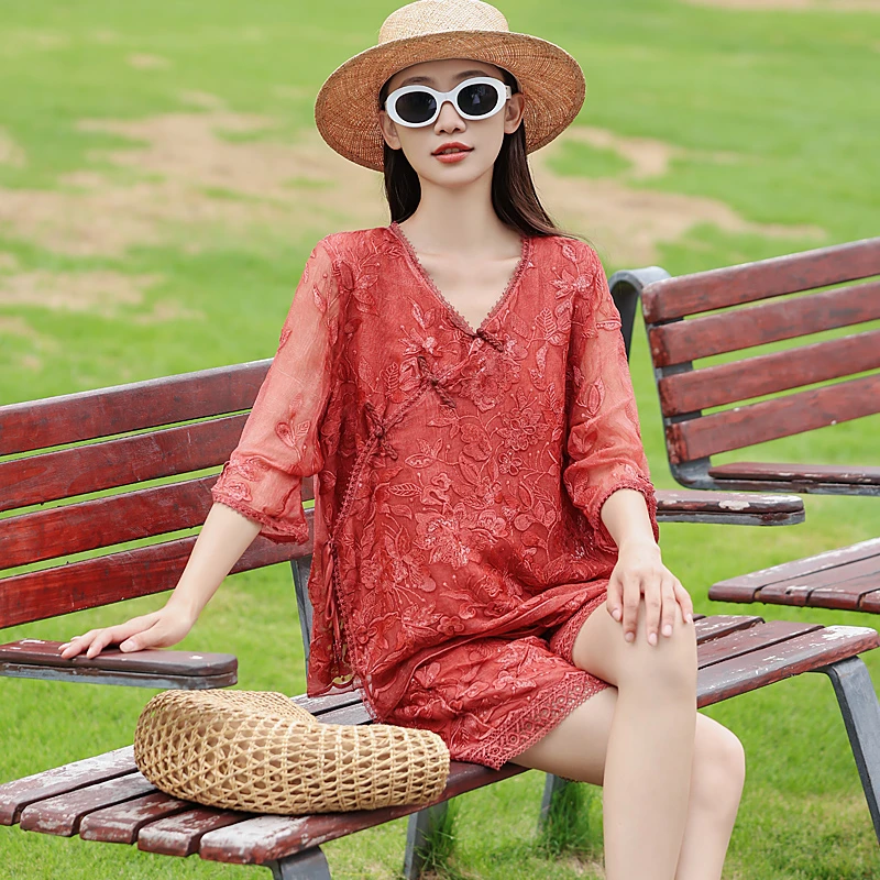 拜占庭的森林桑蚕丝女套装时尚刺绣轻奢百搭纯色桑蚕丝短裤两件套