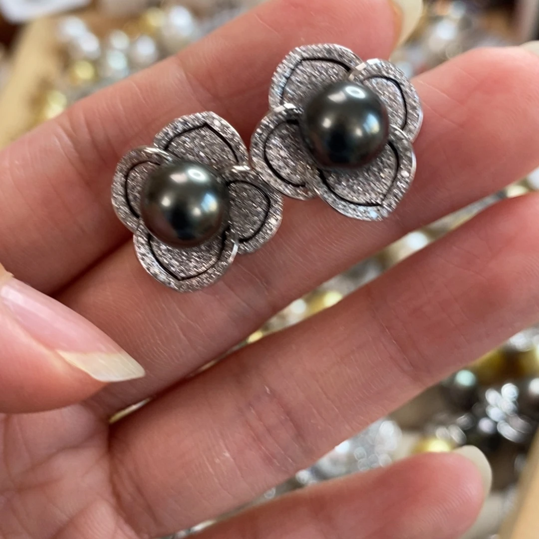 银S925镶嵌海水珍珠耳饰