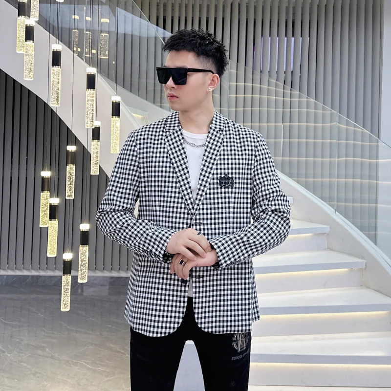 CATIA SELI高级感格子大码西服男士2025新款高端商务时尚休闲上衣