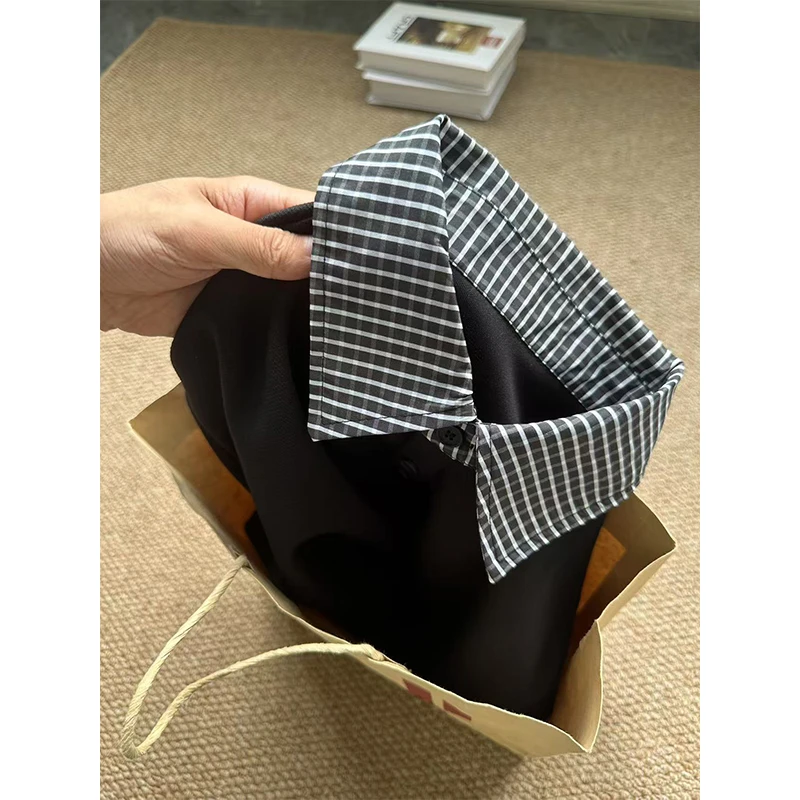 假两件格子拼接短袖男夏季潮牌polo衫美式休闲衬衫领宽松百搭T恤