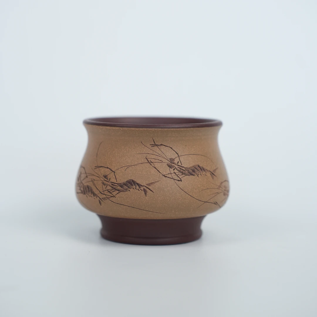 木隐砂堂 主人杯 紫泥 15cc 泥绘 虾趣 茶器 茶具 茶杯 原创 设计