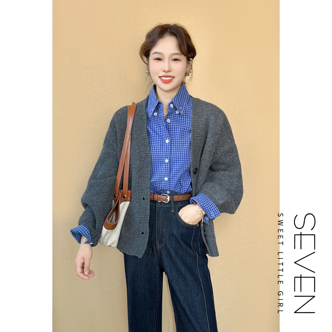 三纽暖秋⑦七七146小个子早秋新款百搭毛衣外套女士针织开衫小美说