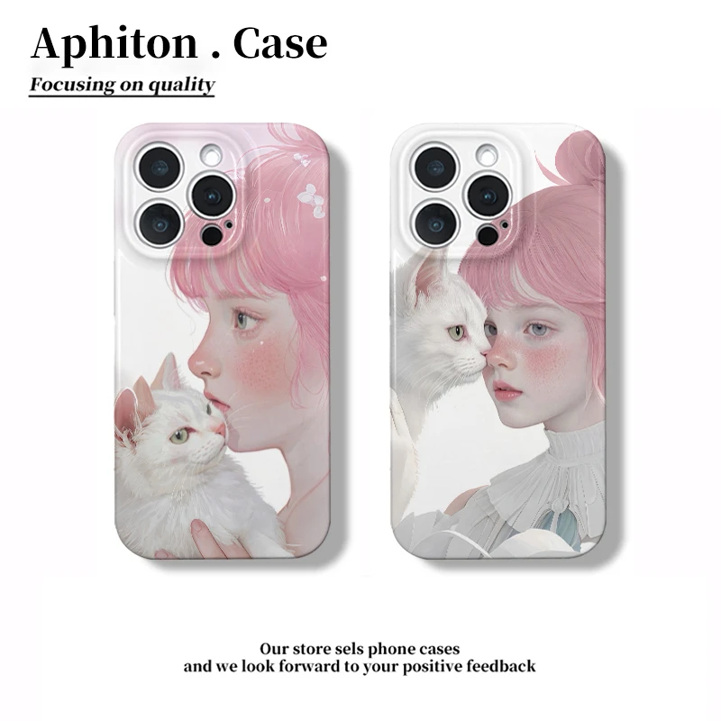 SMBLCE猫咪贴贴粉发女孩适用苹果16菲林手机壳华为P70vivoppo小米