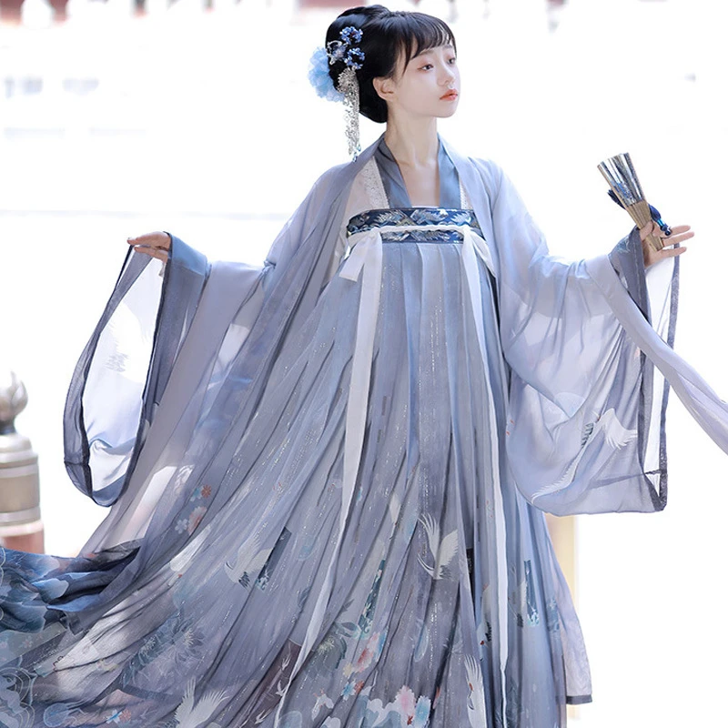 数码印花大码汉服女中国风齐胸襦裙超仙大袖衫夏季非古装春秋广袖